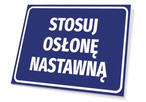 Adjustable cover sign - Graphic design. Rectangular sign with a blue background and white text.