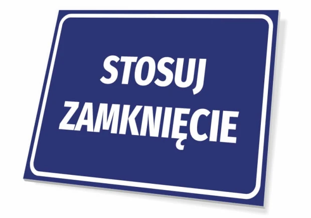 Use closure sign - Graphic design. Simple rectangle on a blue background with white text.