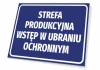 Production Zone Sign - Graphic Design. Rectangular sign with a blue background and white text.