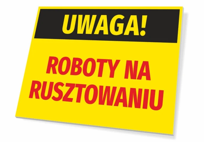 Caution sign for scaffolding T368 - Rectangular with yellow background and black text: CAUTION!