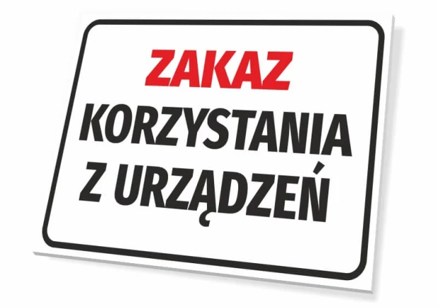 No Device Use Sign - Graphic Design. Simple sign with large red and black letters.