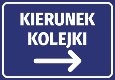 Train Direction Sticker N425 - Graphic design with white letters and right arrow on a blue background.