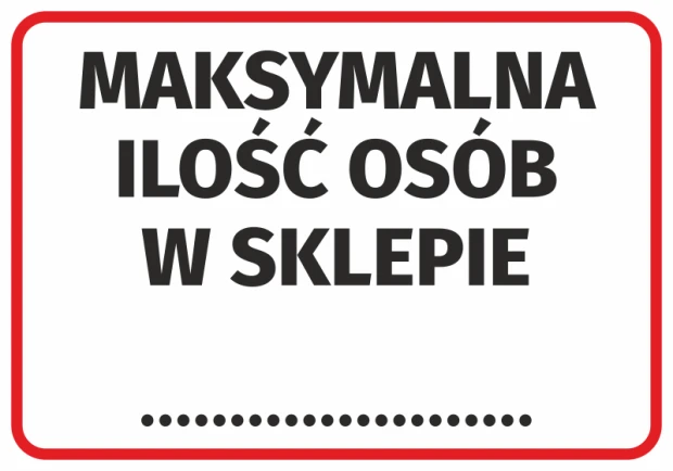 Maximum number of people in store sticker - Simple rectangle with red border, black text on white background.