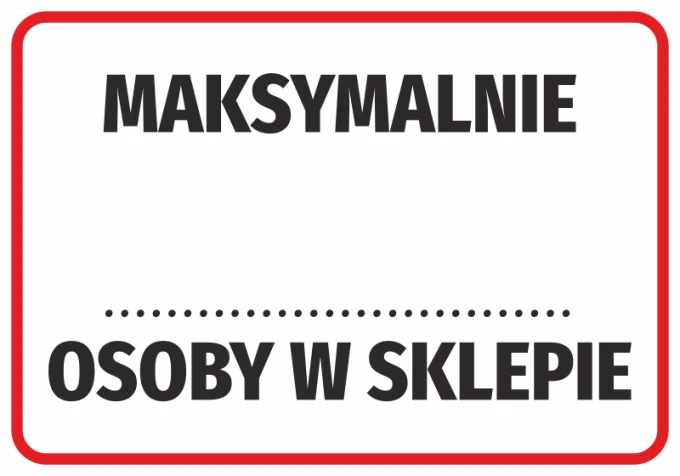 Maximum number of people in the store sticker - Simple rectangular design with large text. Red border, black text.
