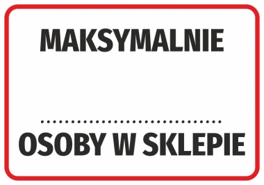 Maximum number of people in the store sticker - Simple rectangular design with large text. Red border, black text.