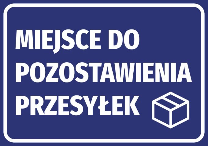 Delivery drop-off sticker - Graphic design. Blue background with white text and package icon.