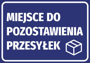 Delivery drop-off sticker - Graphic design. Blue background with white text and package icon.