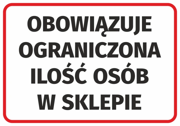 Sticker: Limited number of people allowed in the store - Graphic design. Simple rectangle with white background and black text.