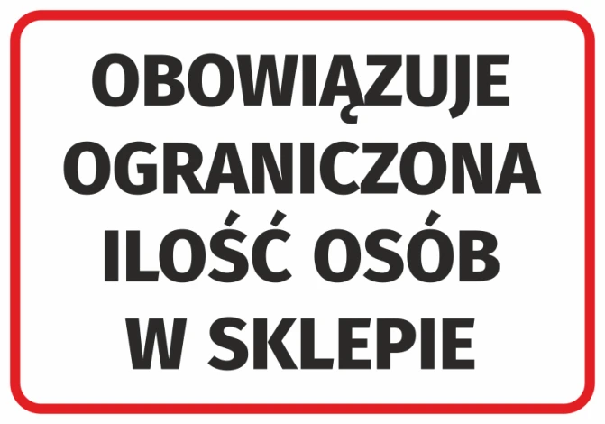 Sticker: Limited number of people allowed in the store - Graphic design. Simple rectangle with white background and black text.