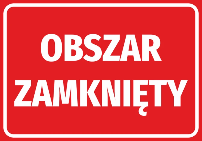 Closed Area Sticker - Graphic design. Red background with white text, bold letters, clear message.