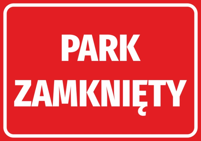 Closed Park Sticker - Graphic design with a red background and large white text saying CLOSED PARK.