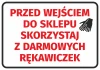 Sticker: Please use free gloves before entering the store - Graphic design. Red text on a white background.