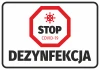 Stop Disinfection Sticker N427 - Graphic design. Red octagon with STOP text and virus symbol.