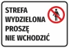 Restricted area sticker - graphic design. Red circle with a crossed-out person silhouette on white background.