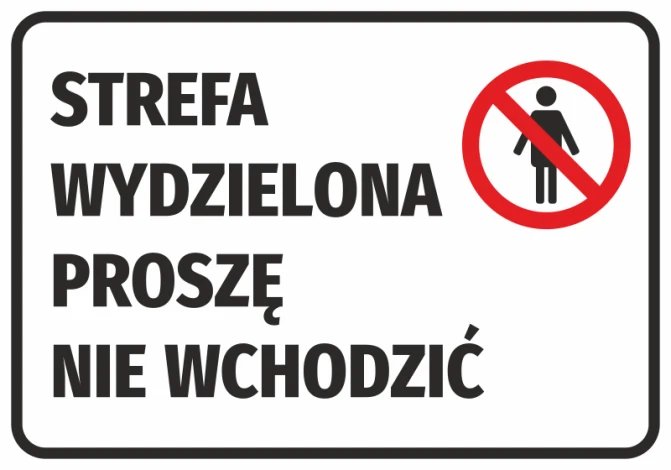 Restricted area sticker - graphic design. Red circle with a crossed-out person silhouette on white background.