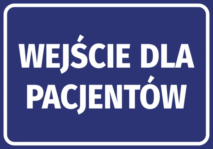 Patient Entrance Sticker N418 - Simple rectangular design with large white text on a blue background.