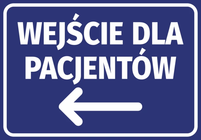Patient Entrance Sticker N420 - Graphic design. Blue background with white text and left arrow.