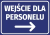 Staff Entrance Sticker N422 - Graphic design with blue background, white text, and right arrow.