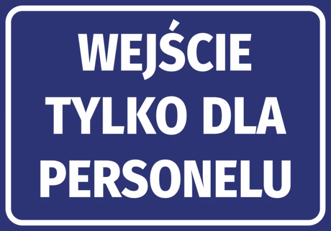 Staff Only Sticker - Graphic Design. Simple rectangle with blue background and white text.