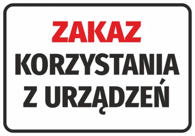 No Device Use Sticker - Graphic Design. Red text on a white background, rectangular shape.