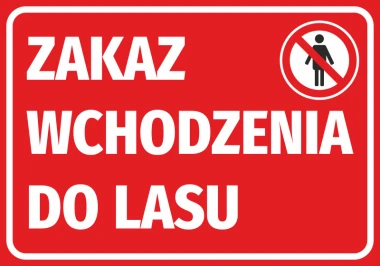 No Entry Forest Sticker - Graphic Design. Red background with white text and symbol of a crossed-out figure.