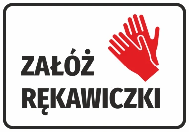 Gloves Required Sticker - Graphic design with red gloves on a white background and bold text.