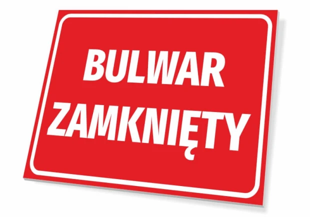 Boulevard Closed Sign - Graphic Design. Red background with large white lettering.