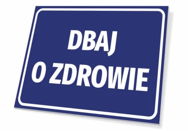 Health Reminder Sign - Simple rectangular design with white text on a blue background.