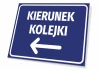 Direction sign T424 - Graphic design. Rectangular sign with a blue background and white text indicating train direction.