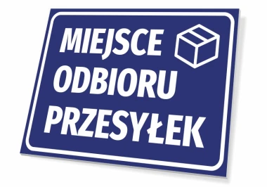 Pickup location sign - Graphic design. Blue background with white text and a box icon.