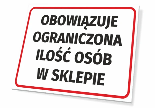 Limited number of people allowed in store - Graphic design. Simple rectangle with red border, black background.