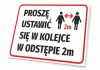 Queue Please stand 2m apart sign - Simple rectangle with red borders, black text.