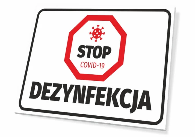Stop Disinfection Sign T427 - Rectangular sign with red STOP text in an octagonal frame.