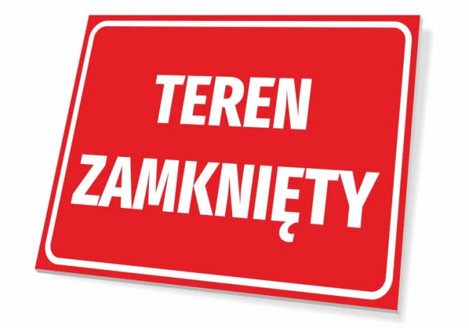 Closed Area Sign - Graphic Design. Rectangular sign with a red background and white text.