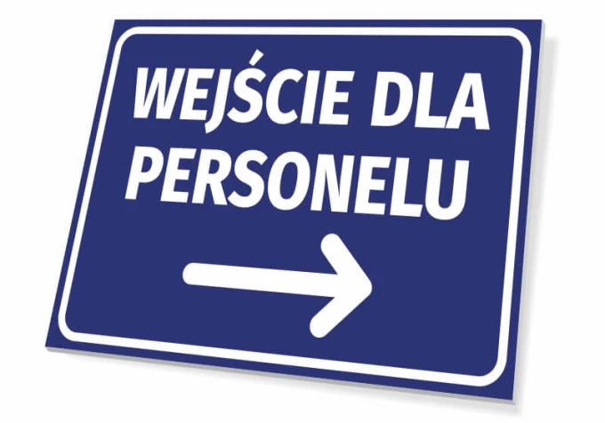 Staff Entrance Sign T422 - Graphic design. Blue background with white text and right arrow.