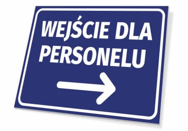Staff Entrance Sign T422 - Graphic design. Blue background with white text and right arrow.