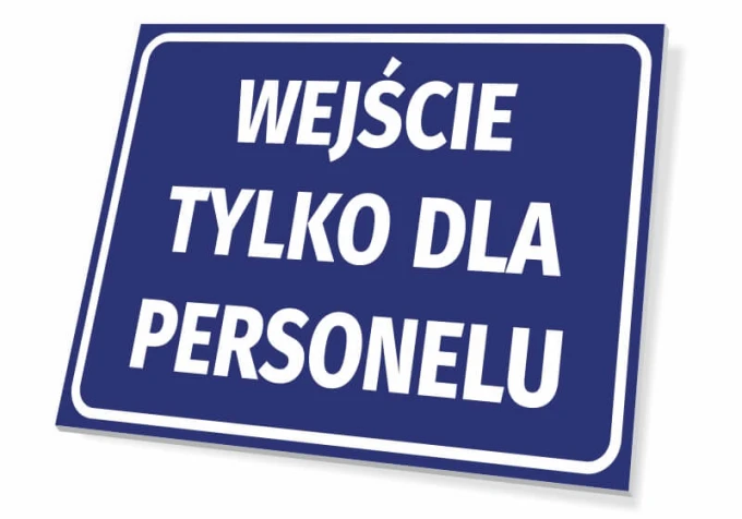 Staff Only Sign - Graphic Design. Rectangular sign with a blue background and white text.