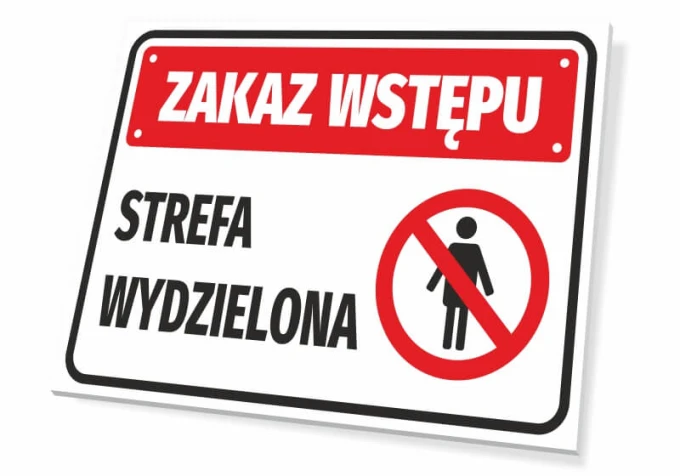 No Entry Sign - Restricted Area. Rectangular sign with a red background and white text. Symbol included.