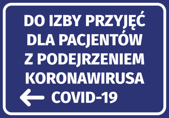Sticker for the emergency room for patients suspected of COVID-19 N469 - Blue rectangular graphic design.