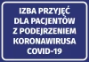 Sticker for COVID-19 patient admission room - graphic design. Simple, rectangular shape.