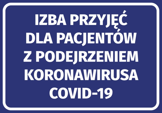Sticker for COVID-19 patient admission room - graphic design. Simple, rectangular shape.