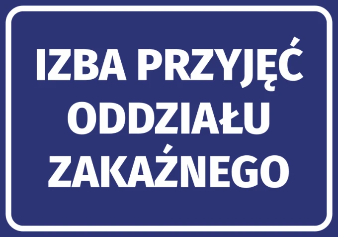 Infectious disease ward reception sticker - Graphic design. Blue background with large white text.
