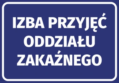 Infectious disease ward reception sticker - Graphic design. Blue background with large white text.