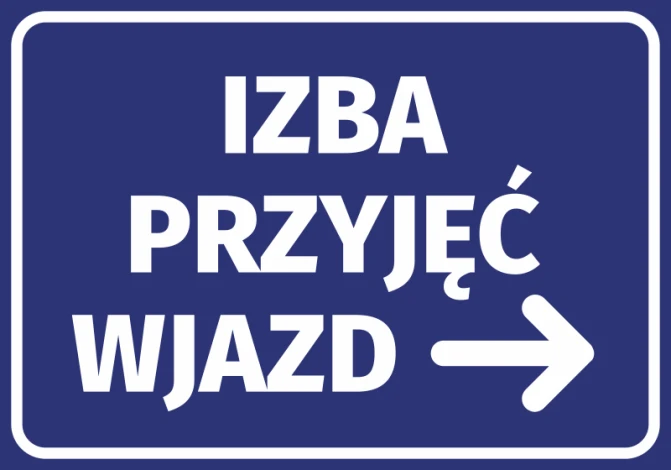 Emergency Room Entrance Sticker N464 - Graphic design with blue background, white text, and right arrow.