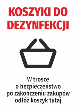 Disinfection Basket Sticker - Graphic design with red text above a basket icon on a white background.