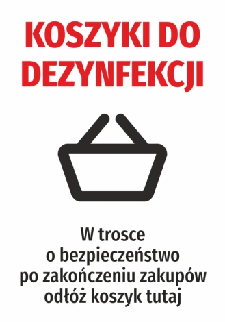 Disinfection Basket Sticker - Graphic design with red text above a basket icon on a white background.