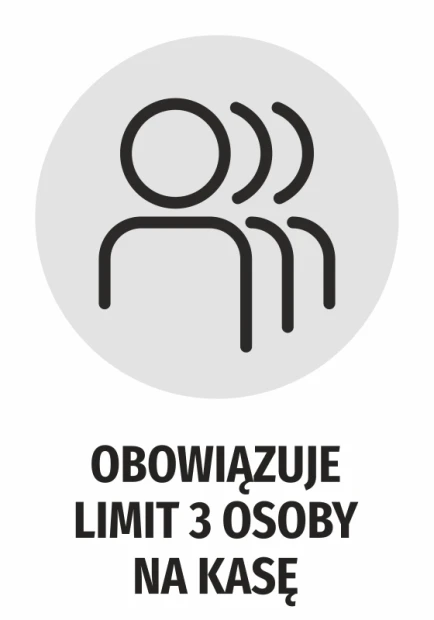 Sticker Limit of 3 people at checkout N486 - Graphic design. Icon shows three silhouettes of people in a circle.