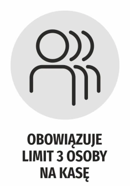 Sticker Limit of 3 people at checkout N486 - Graphic design. Icon shows three silhouettes of people in a circle.