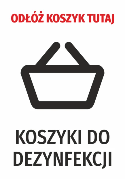 Sticker Place basket here - Graphic design. Red text on top, black shopping cart icon below.