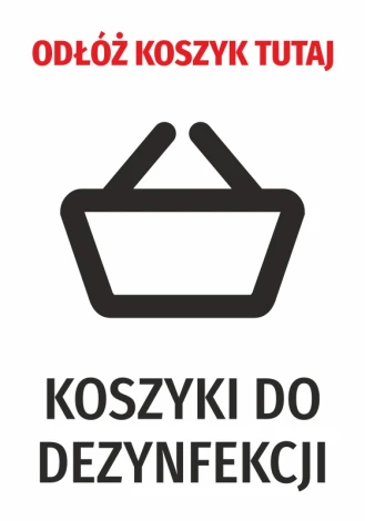 Sticker Place basket here - Graphic design. Red text on top, black shopping cart icon below.